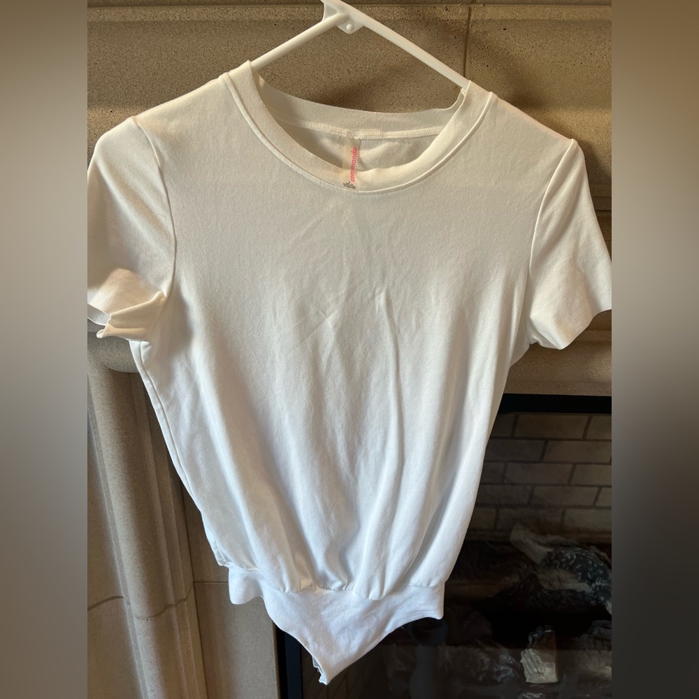 Commando Essential cotton crew white short sleeve bodysuit, Small